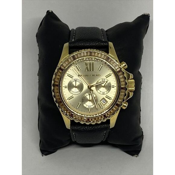 Michael Kors Everest MK5874 Women's Black Leather Analog Dial Quartz Watch EY678 - Picture 1 of 12
